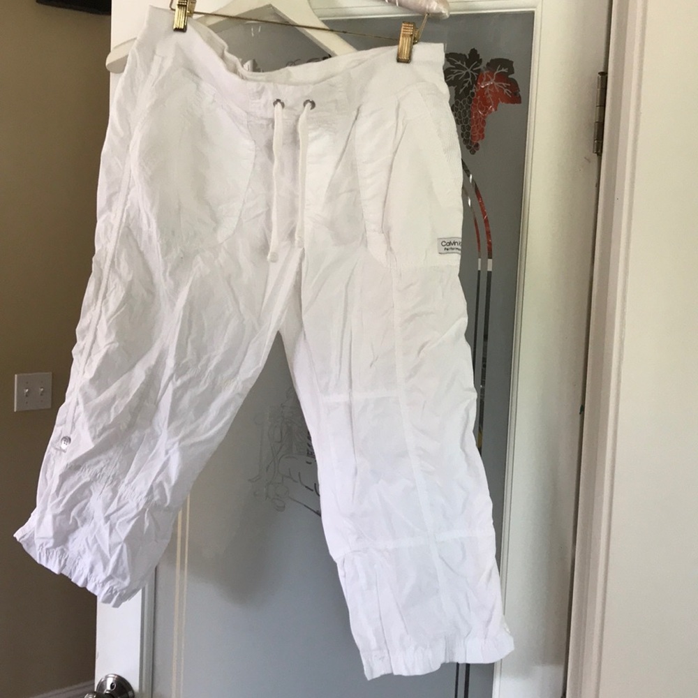 White drawstring capris